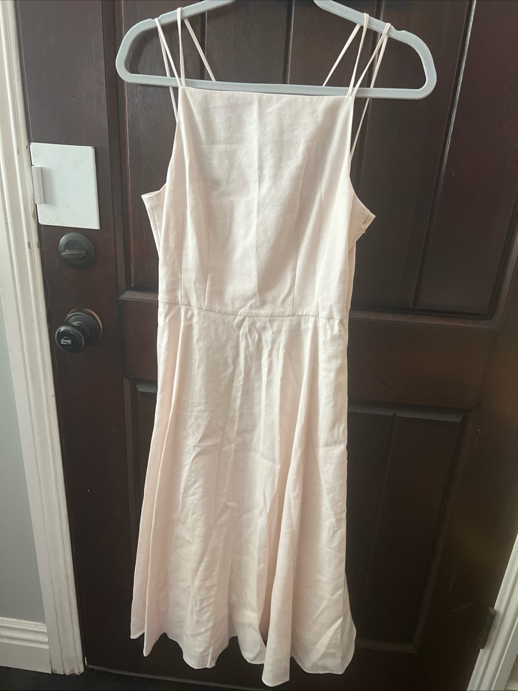 Theory Linen Blend Square Neck Vol Dress Spaghetti-Strap Midi Dress In Parchment